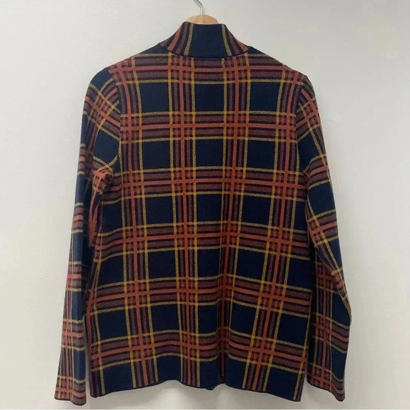 Rachel Zoe Plaid Zip Sweater Cardigan Jacket Knit Shacket. Orange & Navy. Medium - Picture 7 of 16